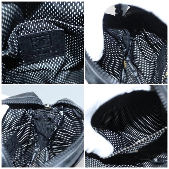 CHANEL Sports Shoulder Bag Coated Canvas Black CC Auth - Picture 15 of 16